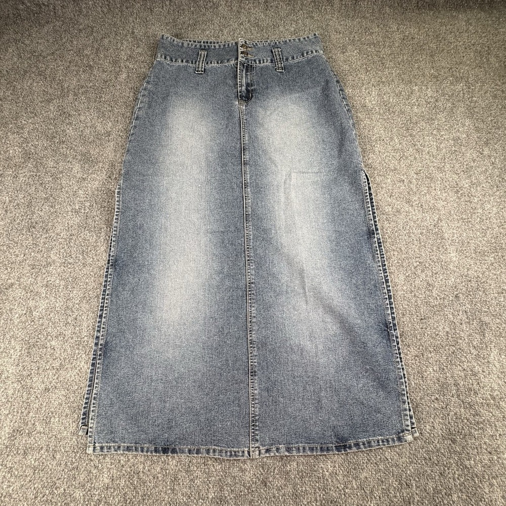 Vintage 90s Squeeze Stephen Hardy Denim Maxi Skirt  11/12 Blue Y2K Side Slits